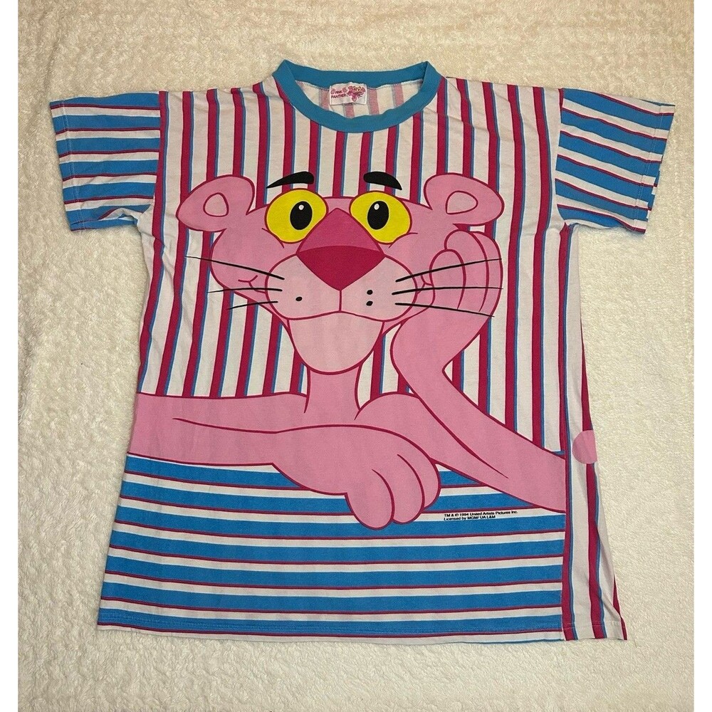 Vintage 1994 Pink Panther 90s Grail T Shirt Think Pink Striped AOP One Size/XXL